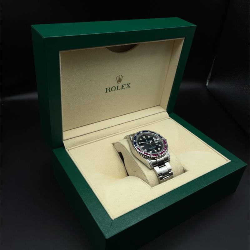 Rolex GMT - Master 2 Custome Cotton Candy, Natural Diamond, Sapphire and Ruby Bezel watch - Stainless Steel w/Box; $23,500 Retail